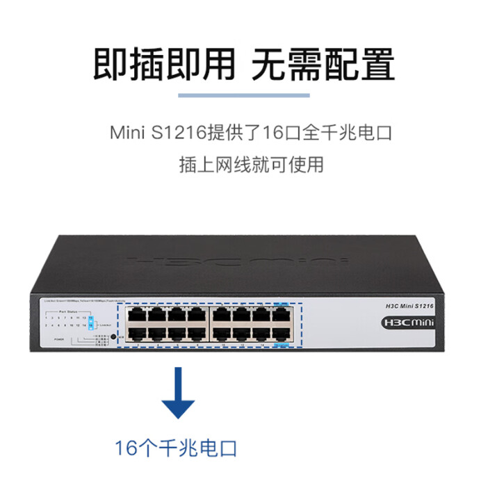 即插即用的千兆利器 新华三H3C Mini S1216 16口非网管交换机评测
